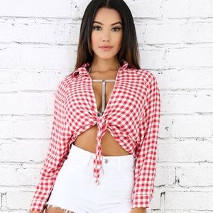 Red and white plaid size SM index brand blouse